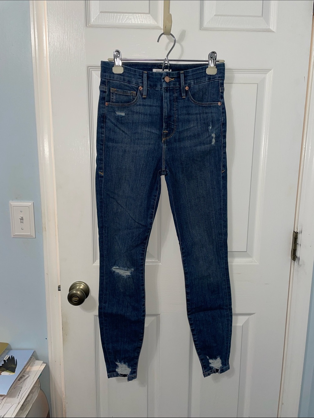 Good American Dark Blue Distressed Skinny Jeans
